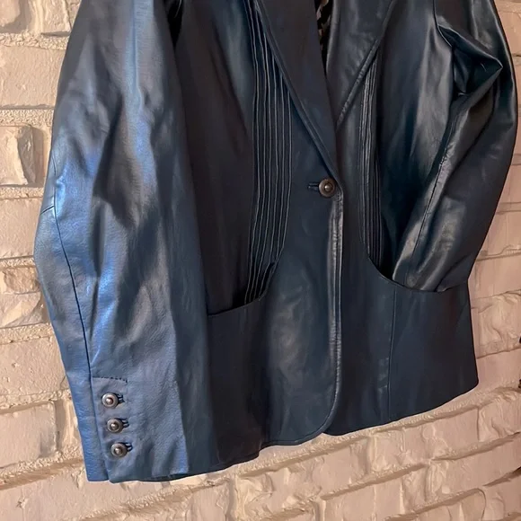Vintage DENIM & CO Blue Leather Blazer - Picture 4 of 9